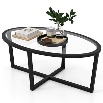 Oval Coffee TableTempered Glass Top Tea Table
