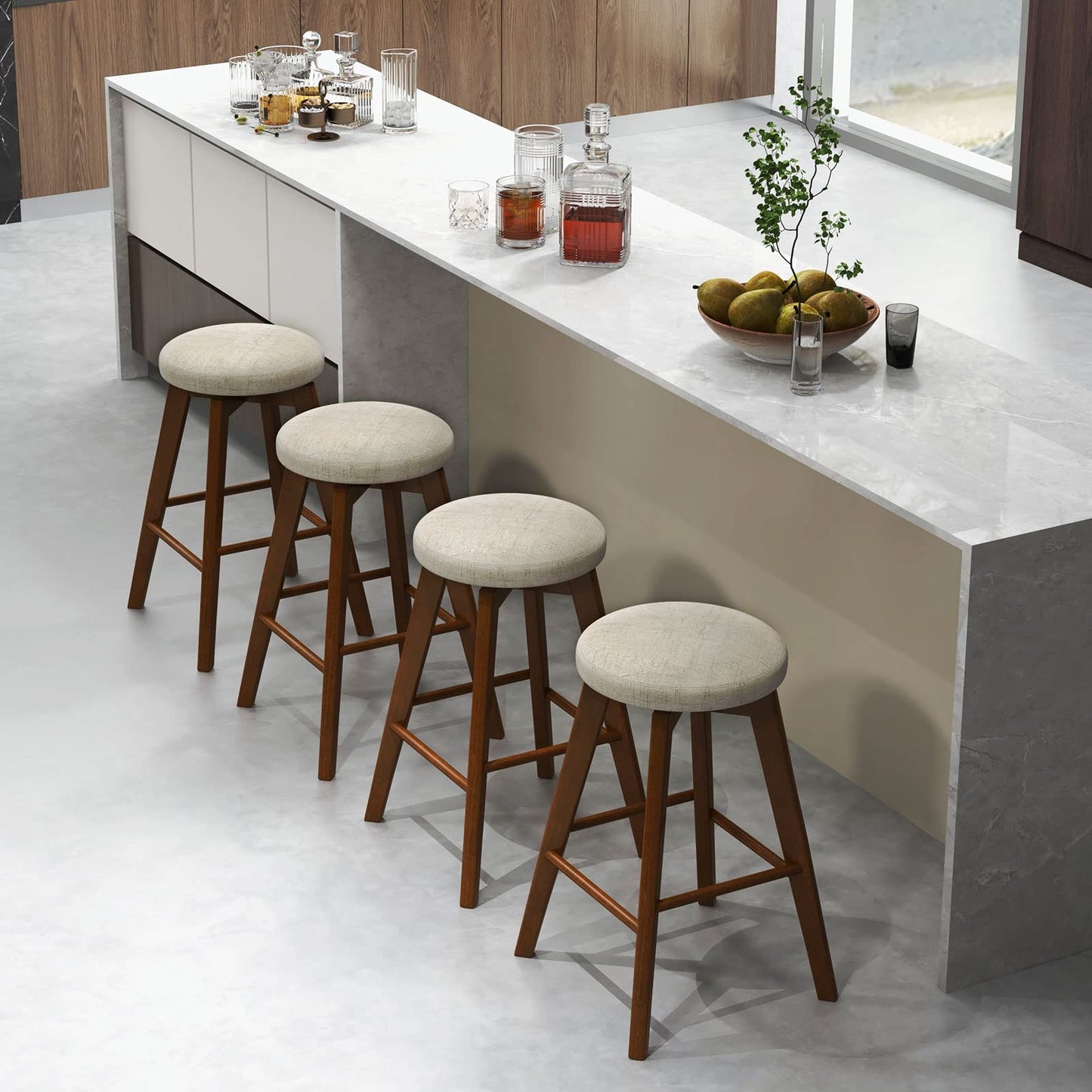 26-inch Bar Stools Set of 2/4 Counter Height Swivel Bar Chairs w/Rubber Wood Legs