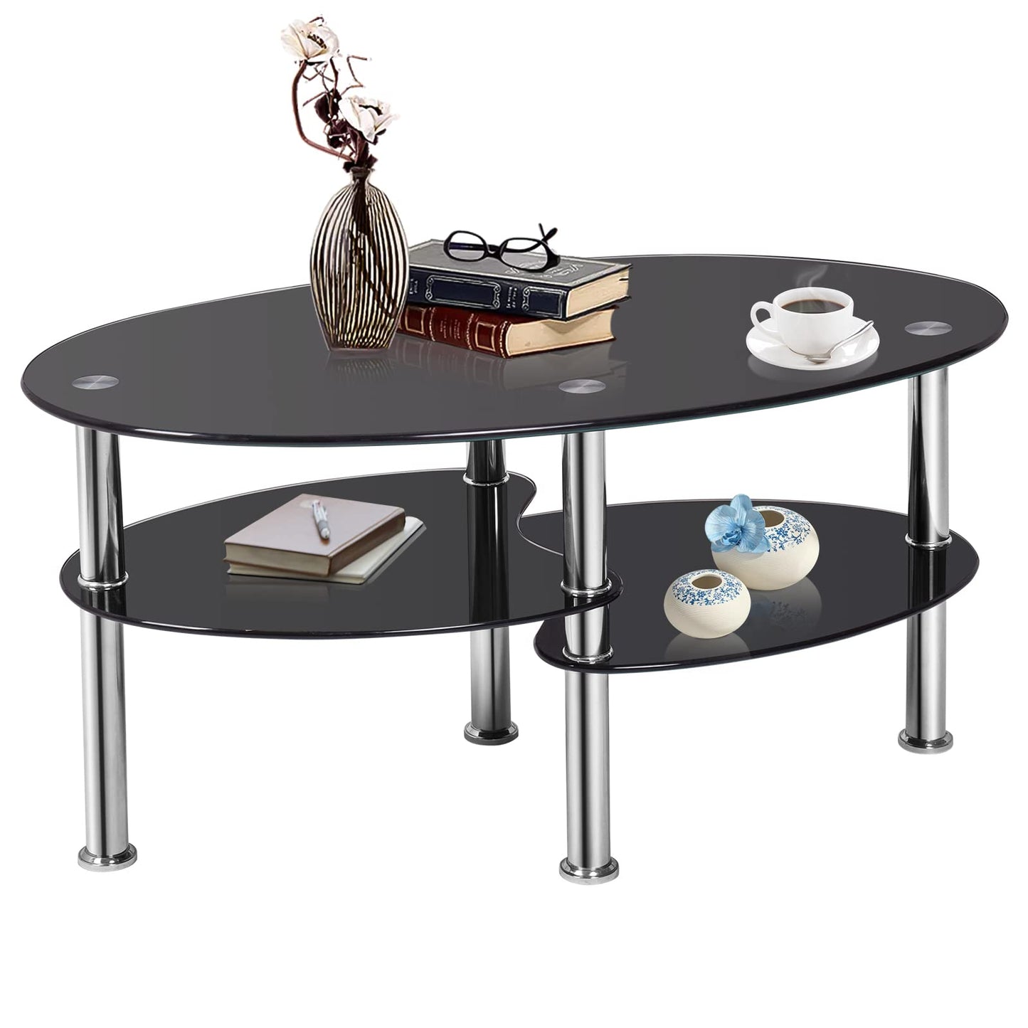Glass Coffee Table 3-Tier Sofa End Table